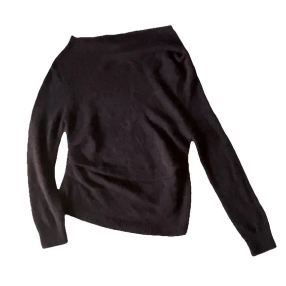 A.L.C Freya Off One Shoulder Asymmetrical Alpaca Blend Sweater Dark Umber Brown - Picture 6 of 9